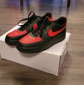 Nike By You Red And Black All Leather Air Force Ones